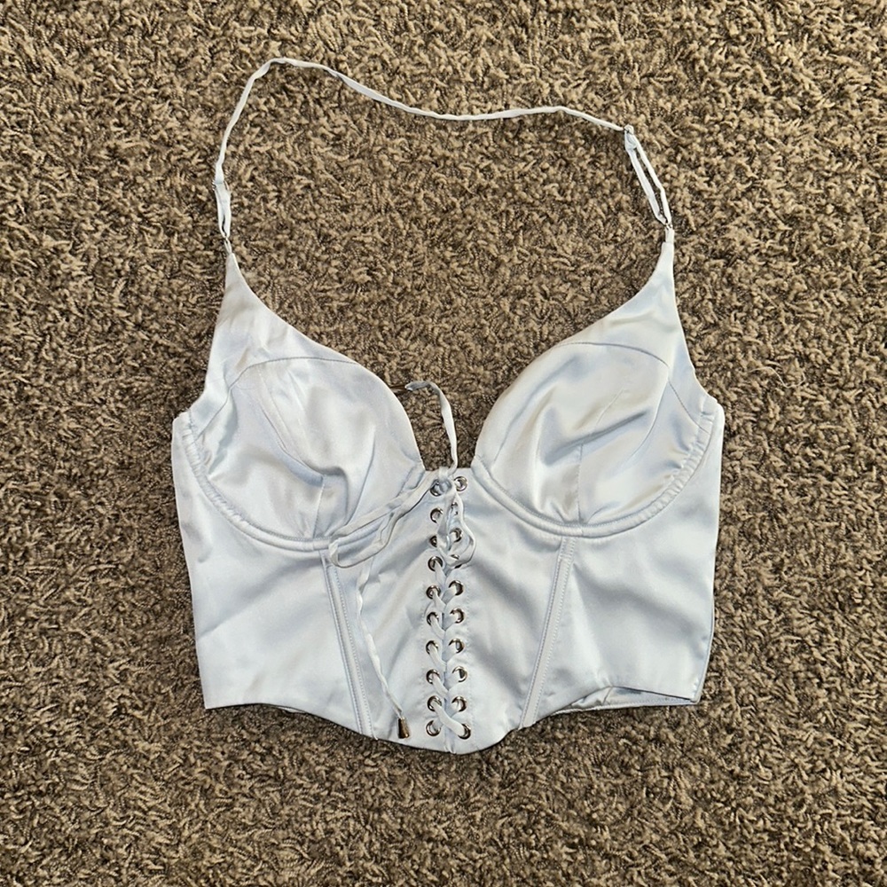 OH POLLY light blue silk corset top